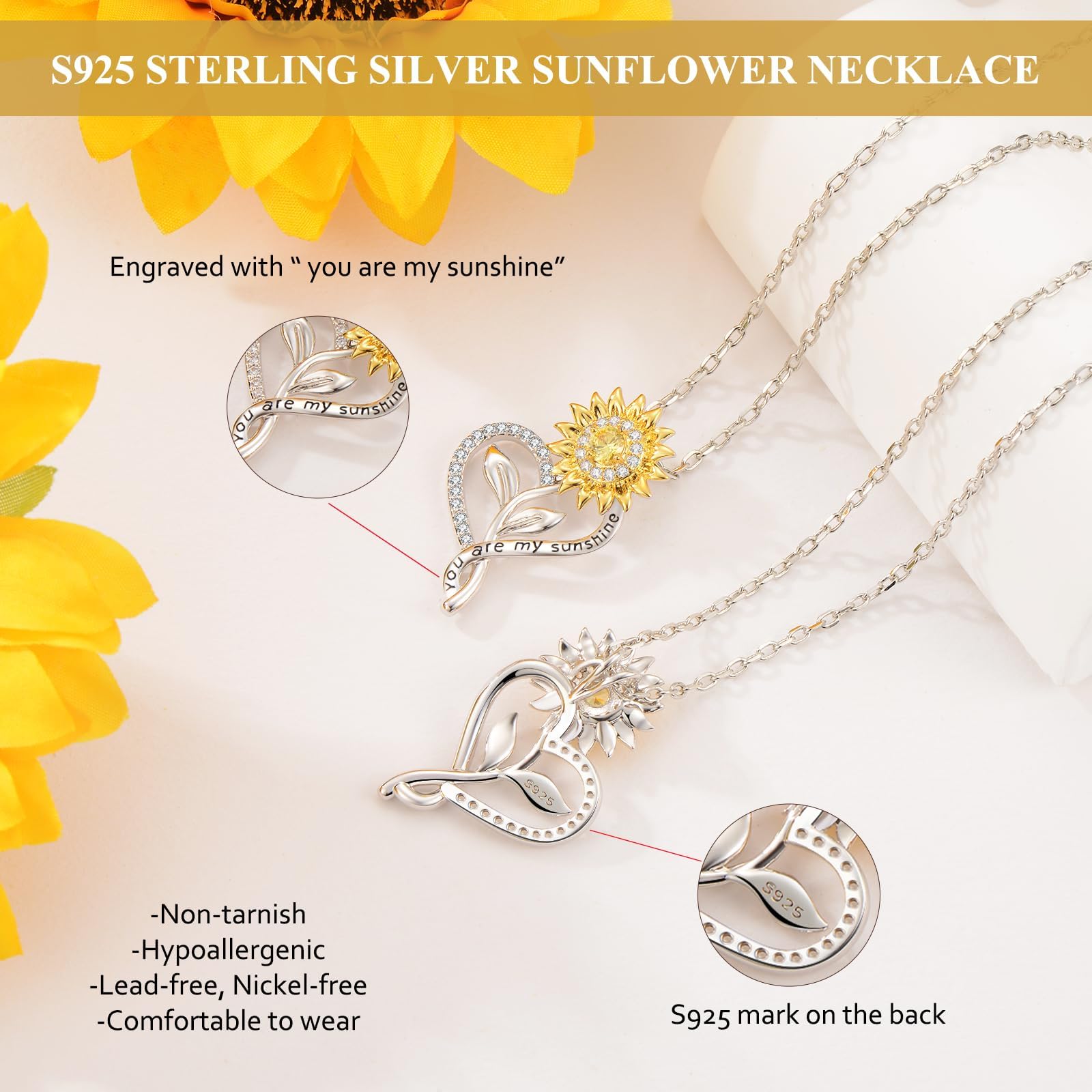 Meeshi Valentines Day Gifts for Her, Sunflower Necklaces for Women Gift Anniversary Birthday Gifts for Wife Valentine Girlfriend Gifts, You Are My Sunshine Sunflower Jewelry for Women Mom Daughter - The One Stop Deals