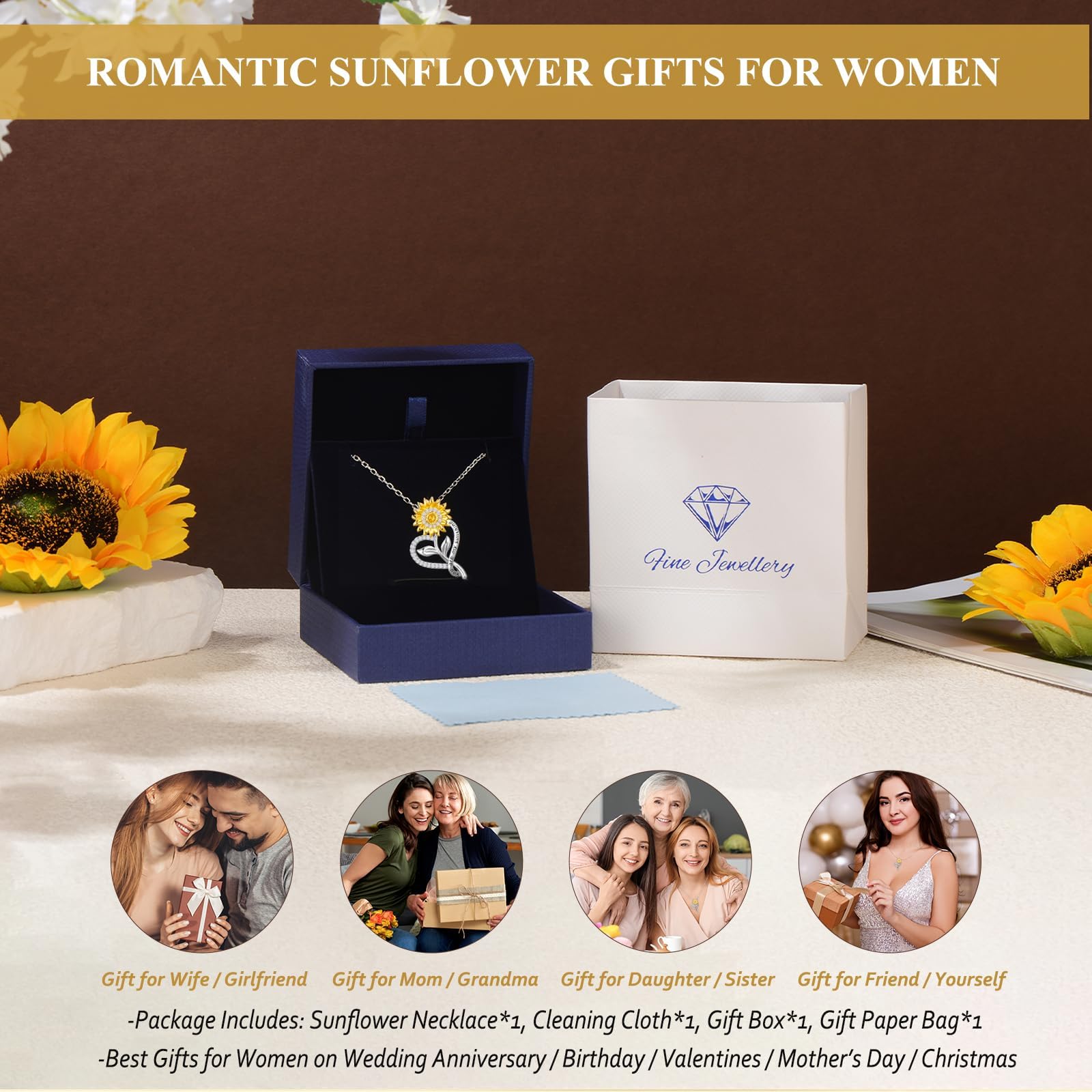 Meeshi Valentines Day Gifts for Her, Sunflower Necklaces for Women Gift Anniversary Birthday Gifts for Wife Valentine Girlfriend Gifts, You Are My Sunshine Sunflower Jewelry for Women Mom Daughter - The One Stop Deals