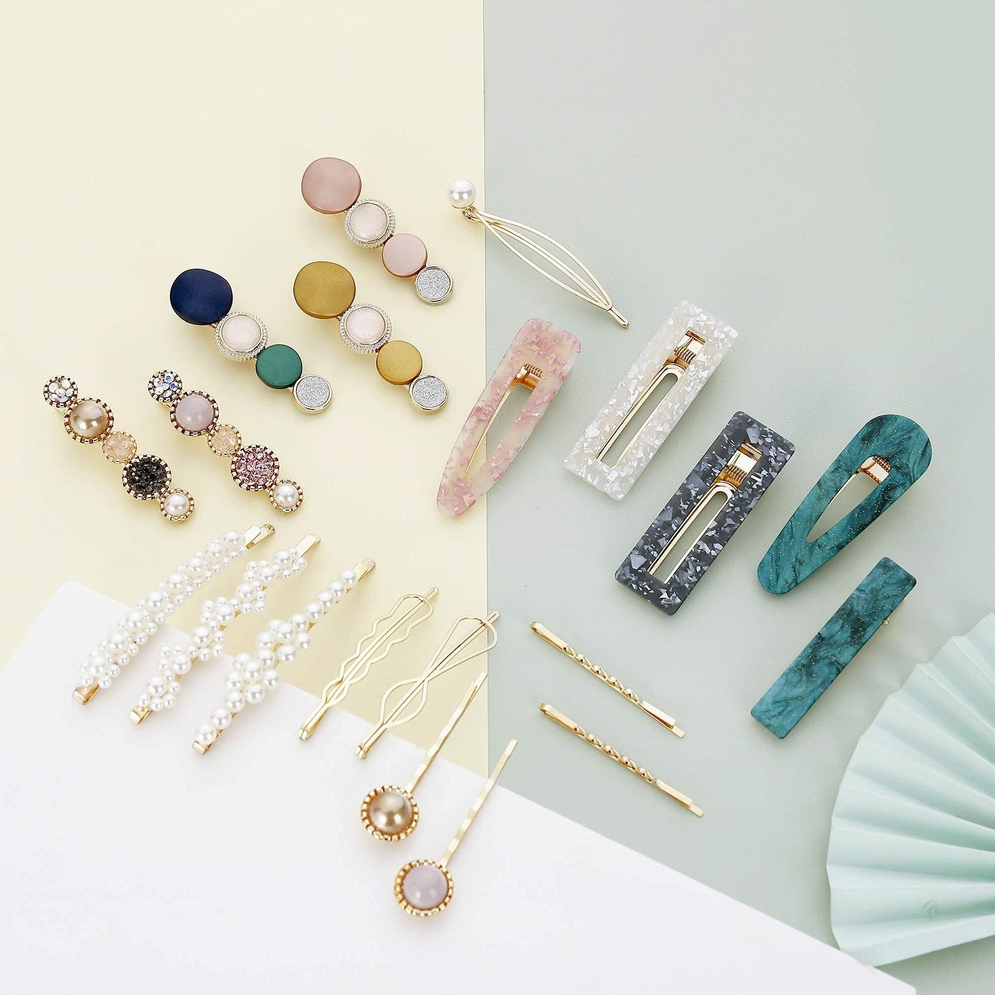 Mehayi 20 PCS Macaron Pearl Acrylic Resin Fashion Hair Clips Set, Cute Hair Barrettes Bobby Pins, Boho Fancy Hairpin Accessories Headwear Styling Tools, Gifts for Women Girls Decorative Wedding - The One Stop Deals