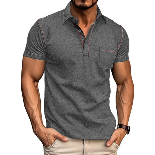 Men's Fashion Polo Shirts Classic Short Sleeve Lightweight Button Cotton T-Shirt Casual Golf Tee Tops with Pocket - The One Stop Deals