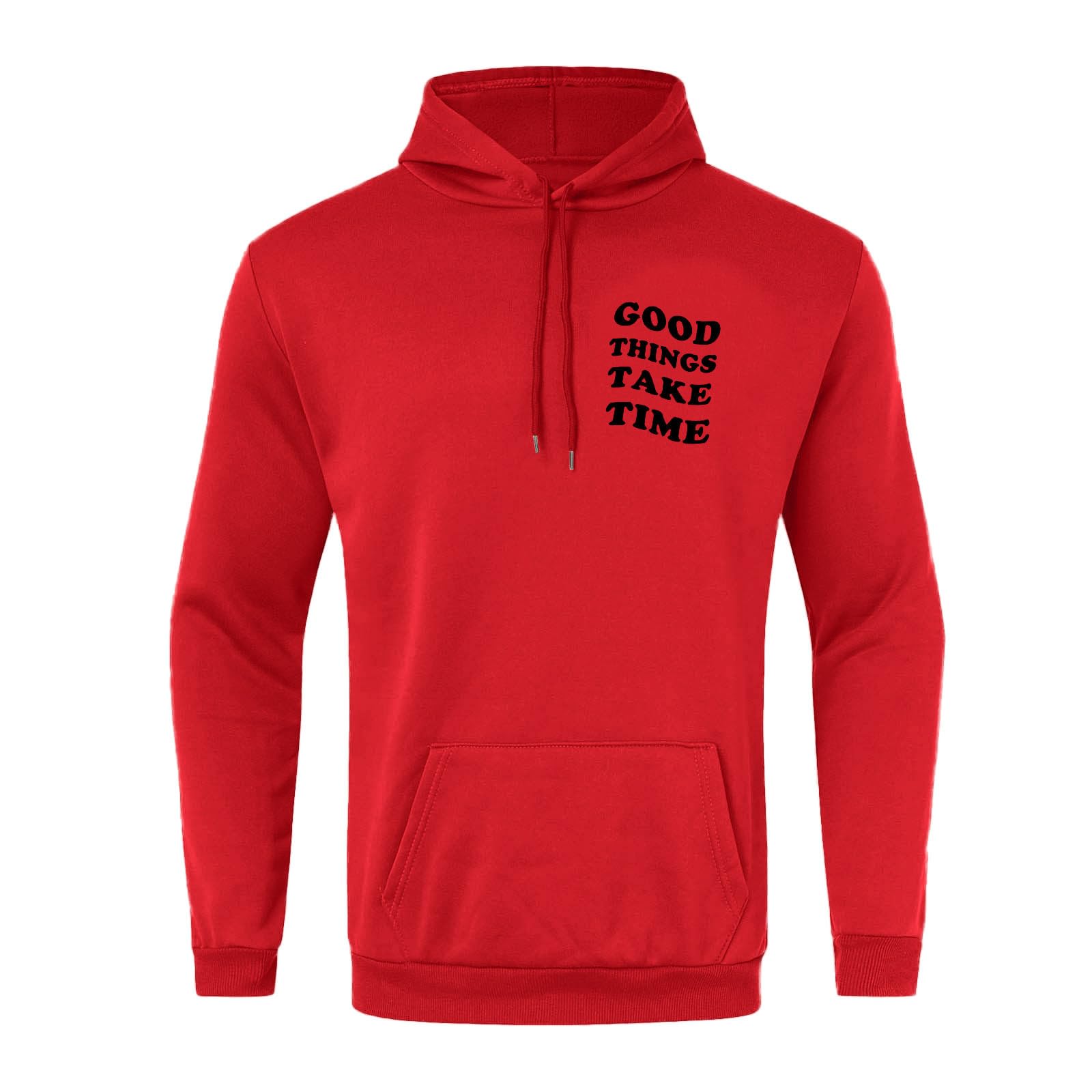 Mens Graphic Hoodies Good Things Take Time Letter Print Pullover Fleece Lined Long Sleeve Casual Tops Sweatshirts with Pocket Spring Outfits Men (Z0103b - Red,M) - The One Stop Deals