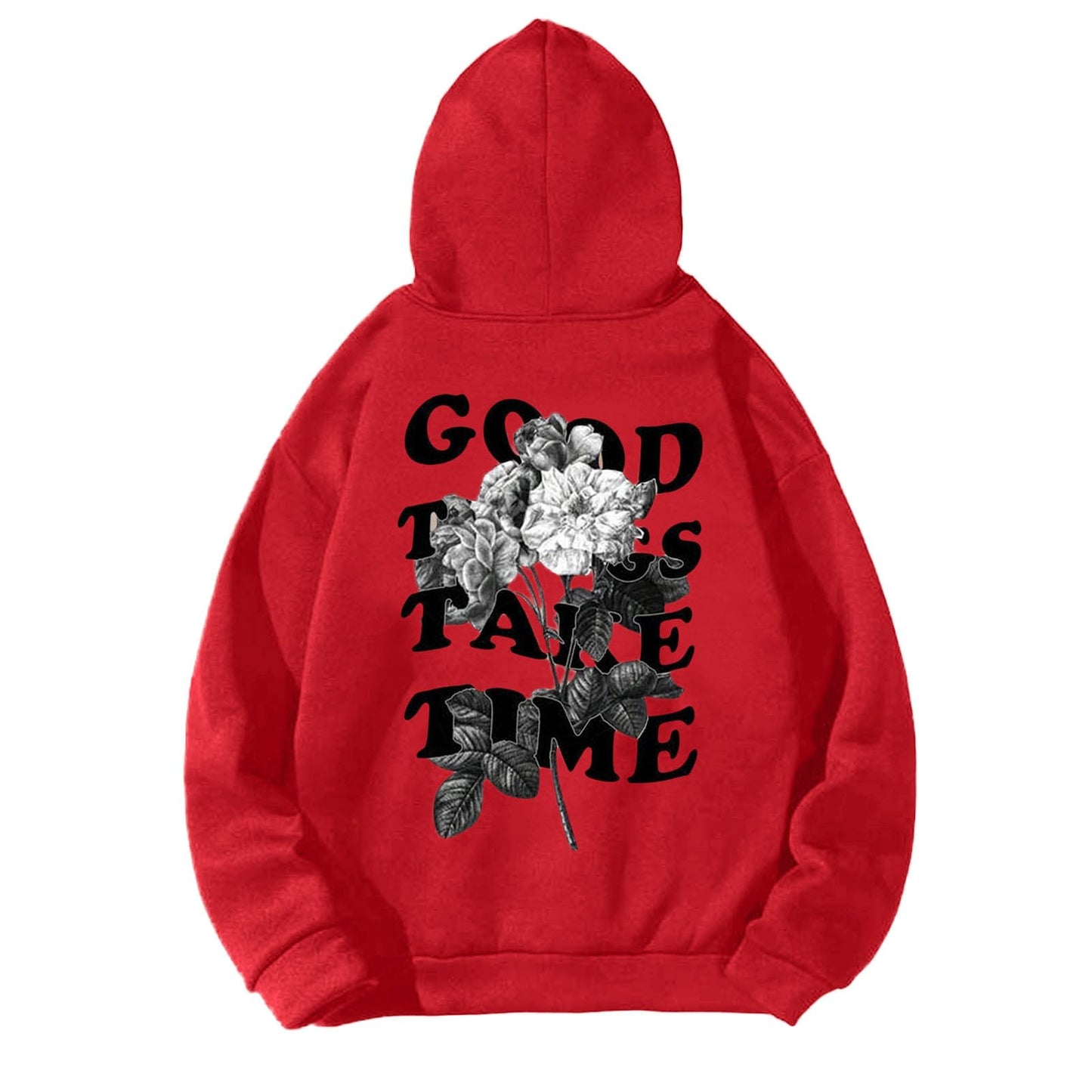 Mens Graphic Hoodies Good Things Take Time Letter Print Pullover Fleece Lined Long Sleeve Casual Tops Sweatshirts with Pocket Spring Outfits Men (Z0103b - Red,M) - The One Stop Deals