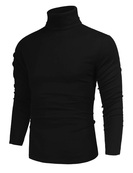 Mens Lightweight Long Sleeve Turtleneck Top Pullover Slim Fit Sweater Black L - The One Stop Deals