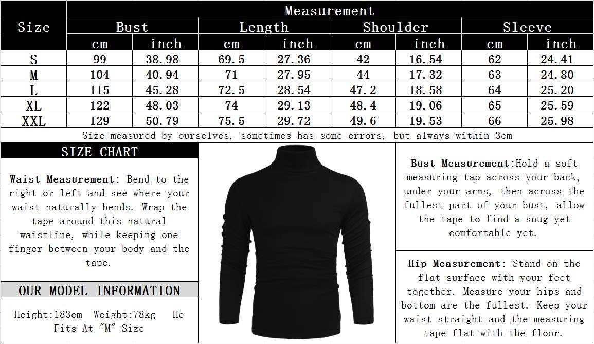 Mens Lightweight Long Sleeve Turtleneck Top Pullover Slim Fit Sweater Black L - The One Stop Deals