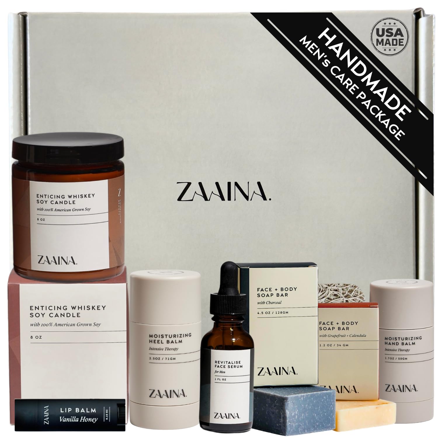 Men's Self Care Package, Relaxation Spa Gift Set for Him - Luxury Natural Handmade Men Skin Care Kit with Whiskey Candle, Unique Self Care Gift for Men, Christmas Gifts for Men, Men's Skin Care Set by ZAAINA - The One Stop Deals