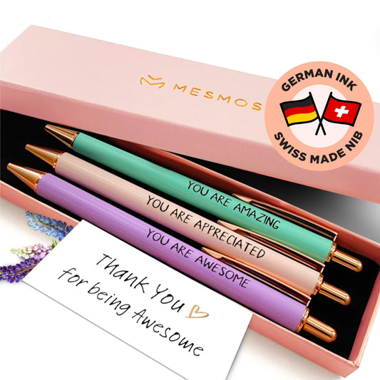 MESMOS 3pc Fancy Pen Set for Women, Employee Appreciation Gifts, Thank You Gifts for Women, German - Made Ink, Teacher Pens, Nice Cute Pens, Boss Lady Gifts, Office Gifts for Coworkers - The One Stop Deals