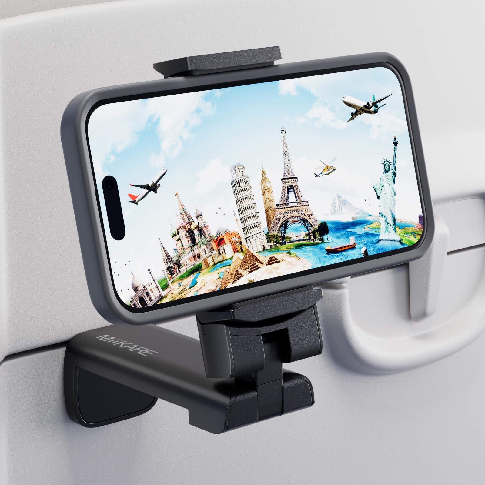 MiiKARE Airplane Travel Essentials Phone Holder, Universal Handsfree Phone Mount for Flying with 360 Degree Rotation, Accessory for Airplane, Travel Must Haves Phone Stand for Desk, Tray Table - The One Stop Deals