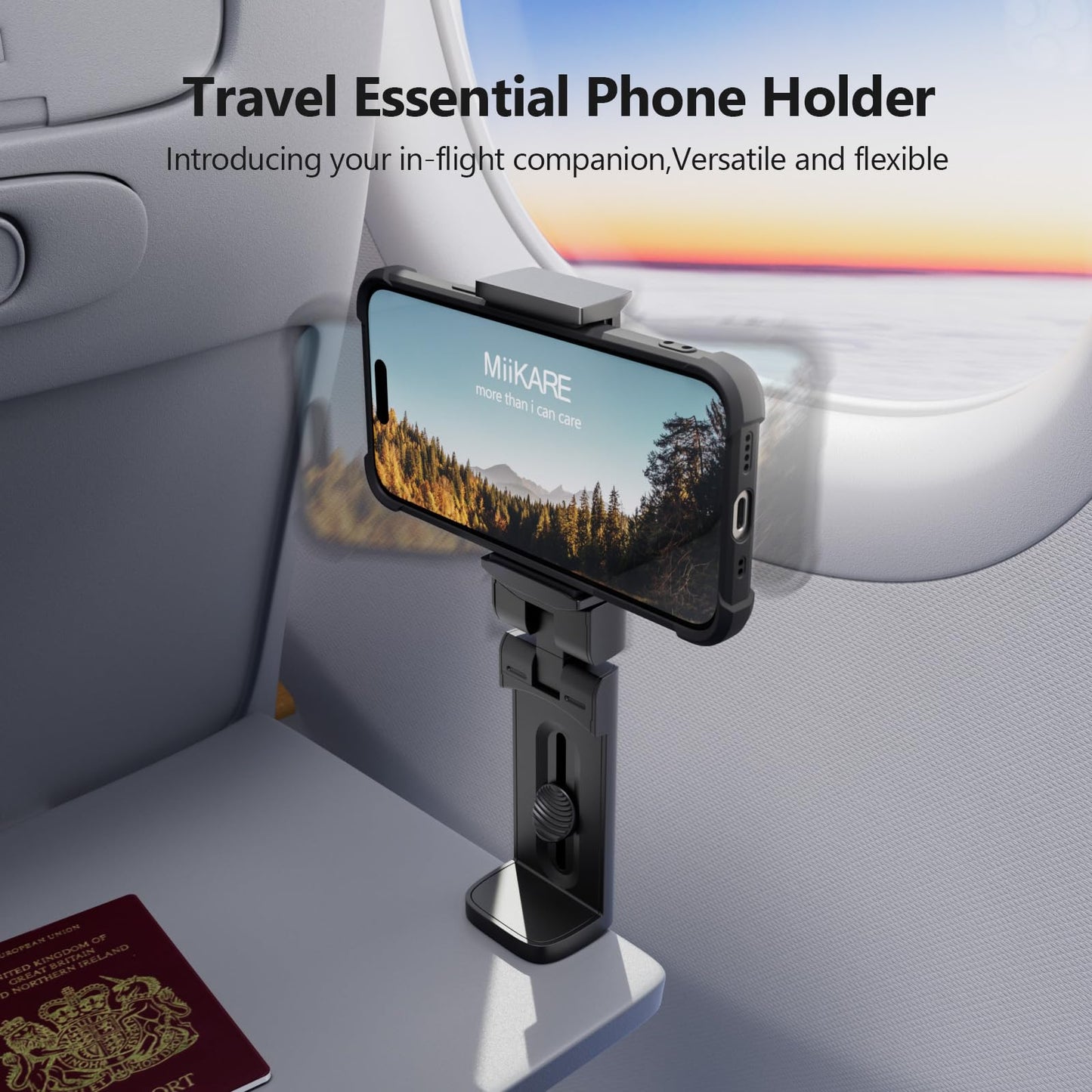 MiiKARE Airplane Travel Essentials Phone Holder, Universal Handsfree Phone Mount for Flying with 360 Degree Rotation, Accessory for Airplane, Travel Must Haves Phone Stand for Desk, Tray Table - The One Stop Deals