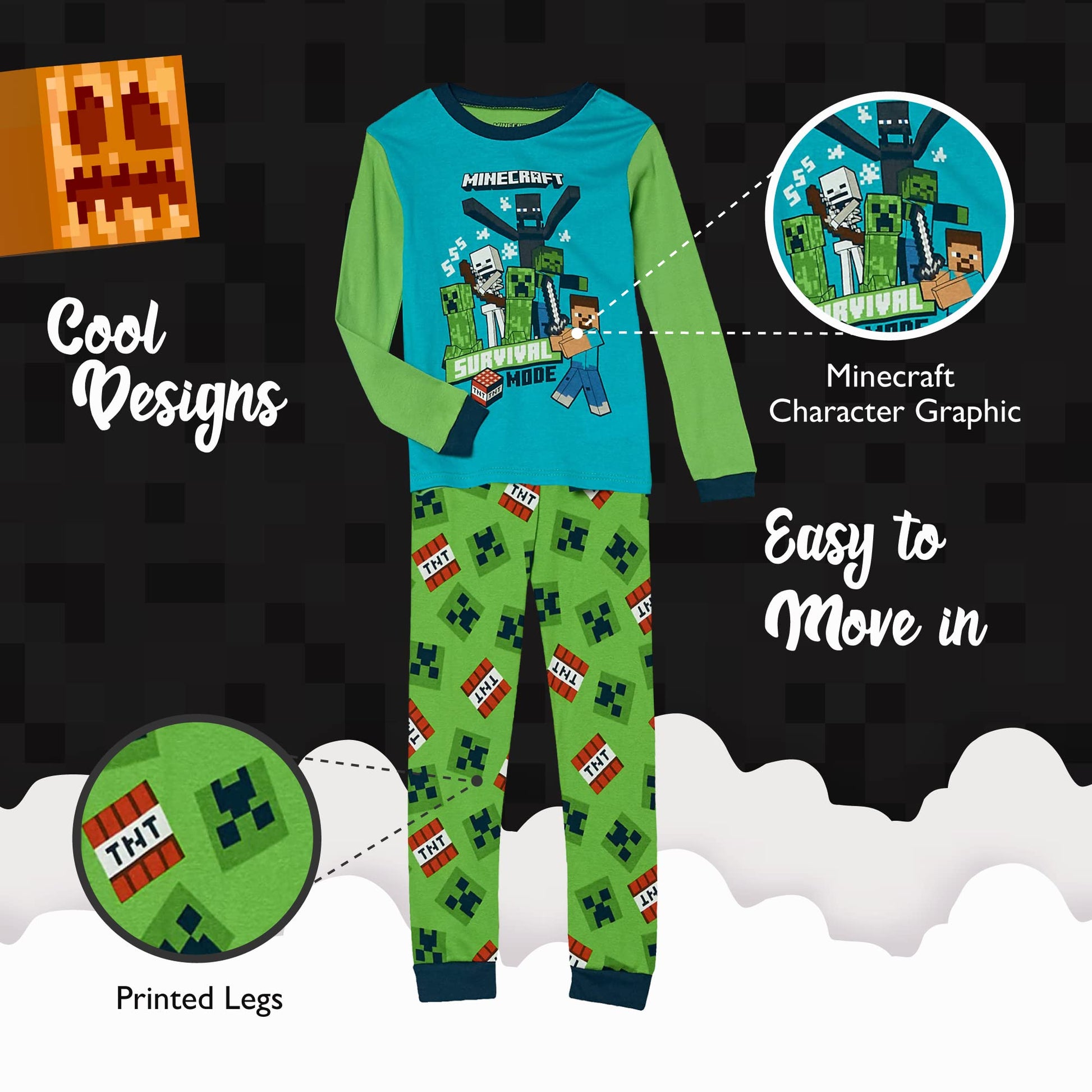 Minecraft Boys' 6 - Piece Snug - fit Cotton Pajama Set, Soft & Cute for Kids, Blue, 10 - The One Stop Deals