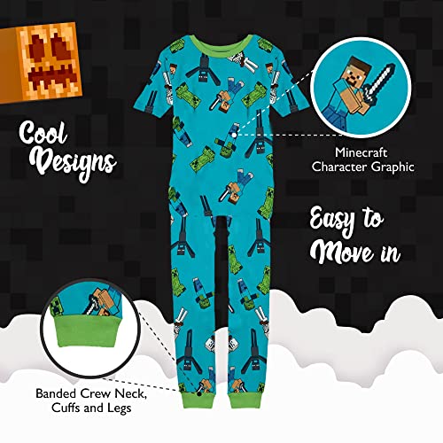 Minecraft Boys' 6 - Piece Snug - fit Cotton Pajama Set, Soft & Cute for Kids, Blue, 10 - The One Stop Deals