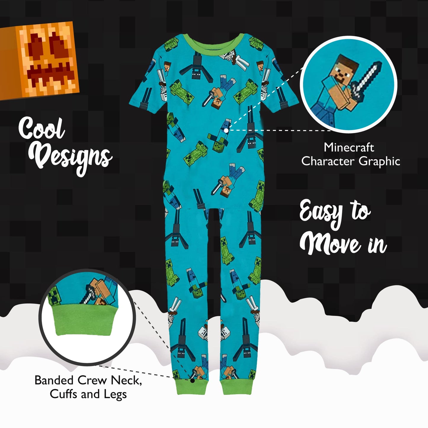 Minecraft Boys' 6 - Piece Snug - fit Cotton Pajama Set, Soft & Cute for Kids, Blue, 10 - The One Stop Deals