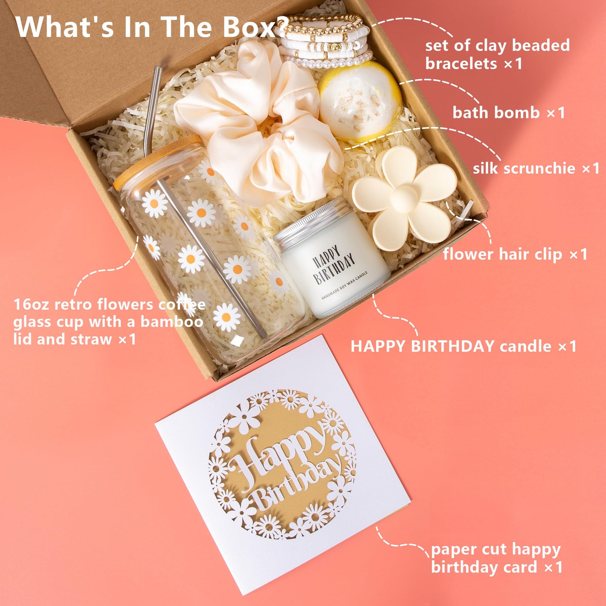 MiniCauliSprout Birthday Gifts For Women, Teen Girl, Girl, Her, Happy Birthday Gift Box For Girl, Women, Sister, Daughter, Friends, Cute Daisy Aesthetic Glass Cups Gift Set 7pcs, 16oz, Beige - The One Stop Deals