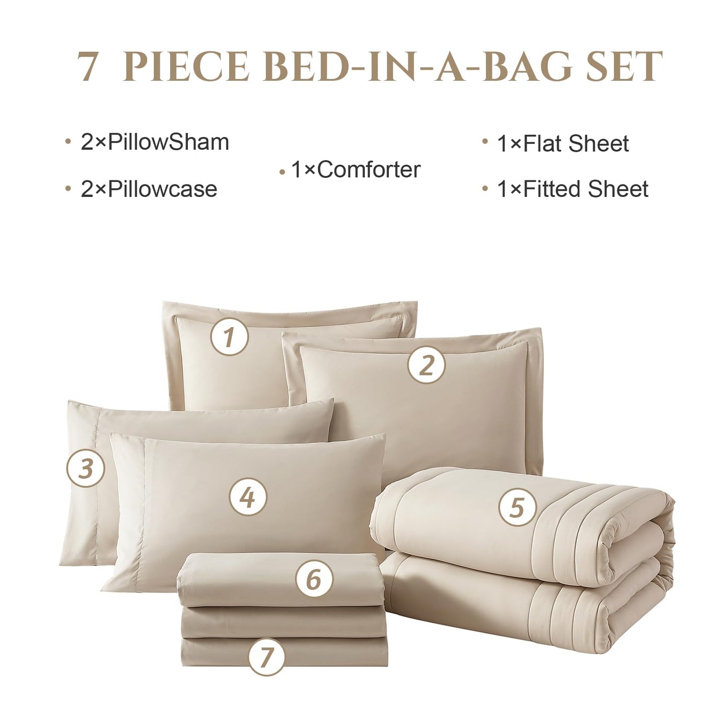 Monbix Queen Comforter Set - 7 Pieces Apricot Beige Bed in a Bag Queen Bedding Sets with Comforters, All Seasons Down Alternative Comforter Bed Set with Sheets,Pillowcases & Shams - The One Stop Deals