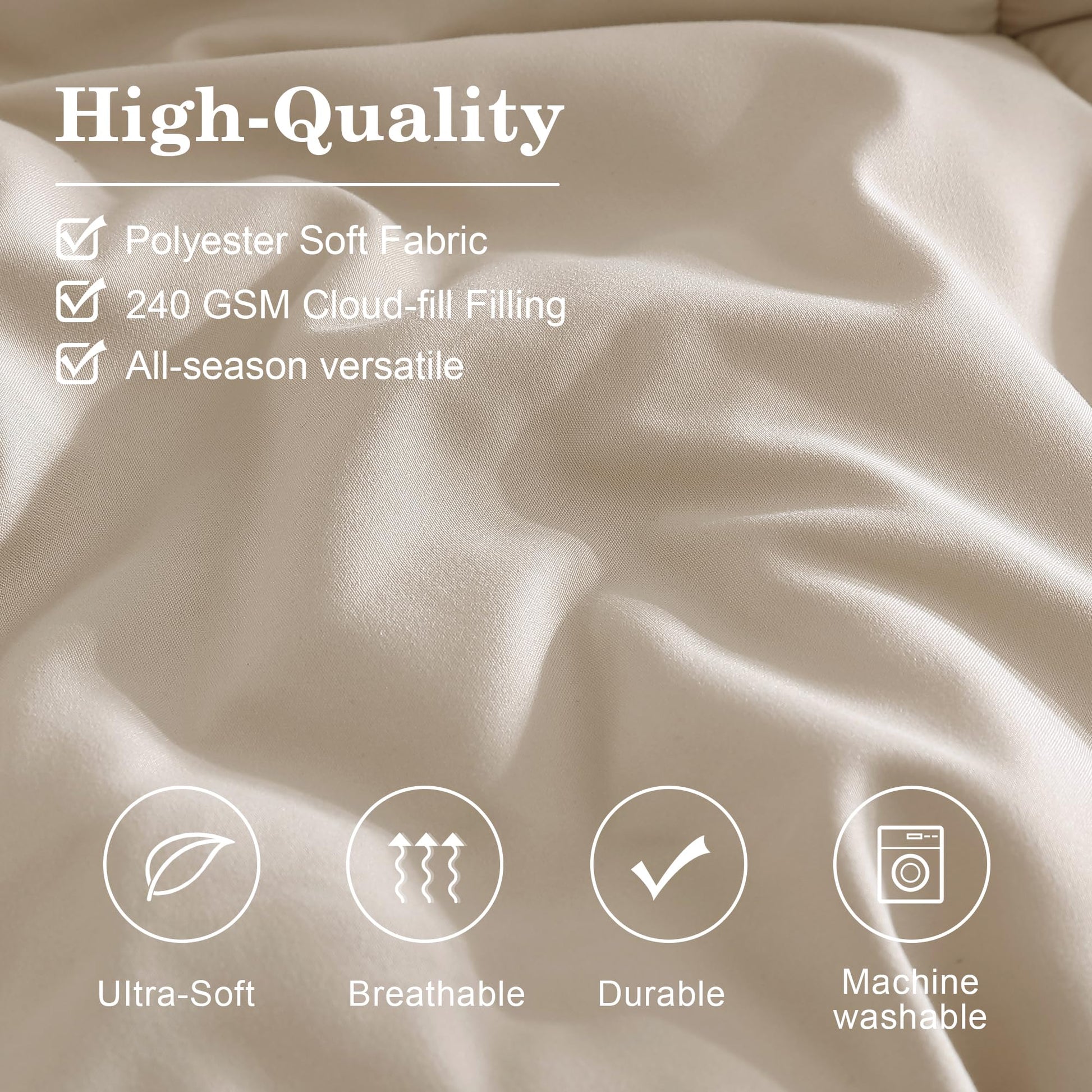 Monbix Queen Comforter Set - 7 Pieces Apricot Beige Bed in a Bag Queen Bedding Sets with Comforters, All Seasons Down Alternative Comforter Bed Set with Sheets,Pillowcases & Shams - The One Stop Deals