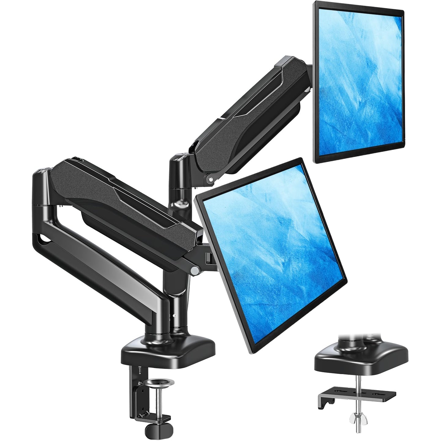 MOUNTUP Dual Monitor Stand for Desk, Adjustable Gas Spring Double Monitor Mount Holds 4.4 - 17.6 lbs and 13 - 32 Inch Screens, Monitor Arms for 2 Monitors, VESA 75x75 100x100 with C - clamp& Grommet, Black - The One Stop Deals