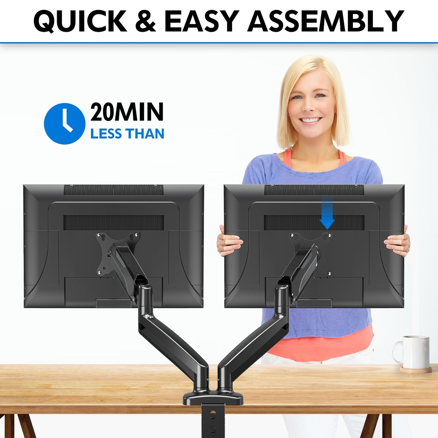 MOUNTUP Dual Monitor Stand for Desk, Adjustable Gas Spring Double Monitor Mount Holds 4.4 - 17.6 lbs and 13 - 32 Inch Screens, Monitor Arms for 2 Monitors, VESA 75x75 100x100 with C - clamp& Grommet, Black - The One Stop Deals