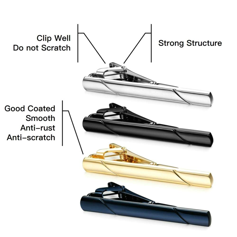 MOZETO Tie Clips for Men, Black Gold Blue Silver Tie Bar Set for Regular Ties, Luxury Box Gift Ideas - The One Stop Deals