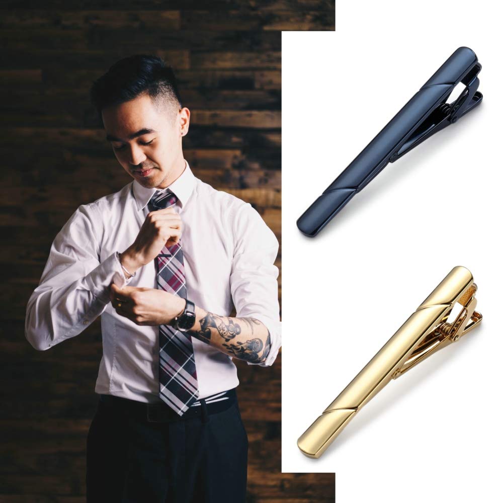 MOZETO Tie Clips for Men, Black Gold Blue Silver Tie Bar Set for Regular Ties, Luxury Box Gift Ideas - The One Stop Deals