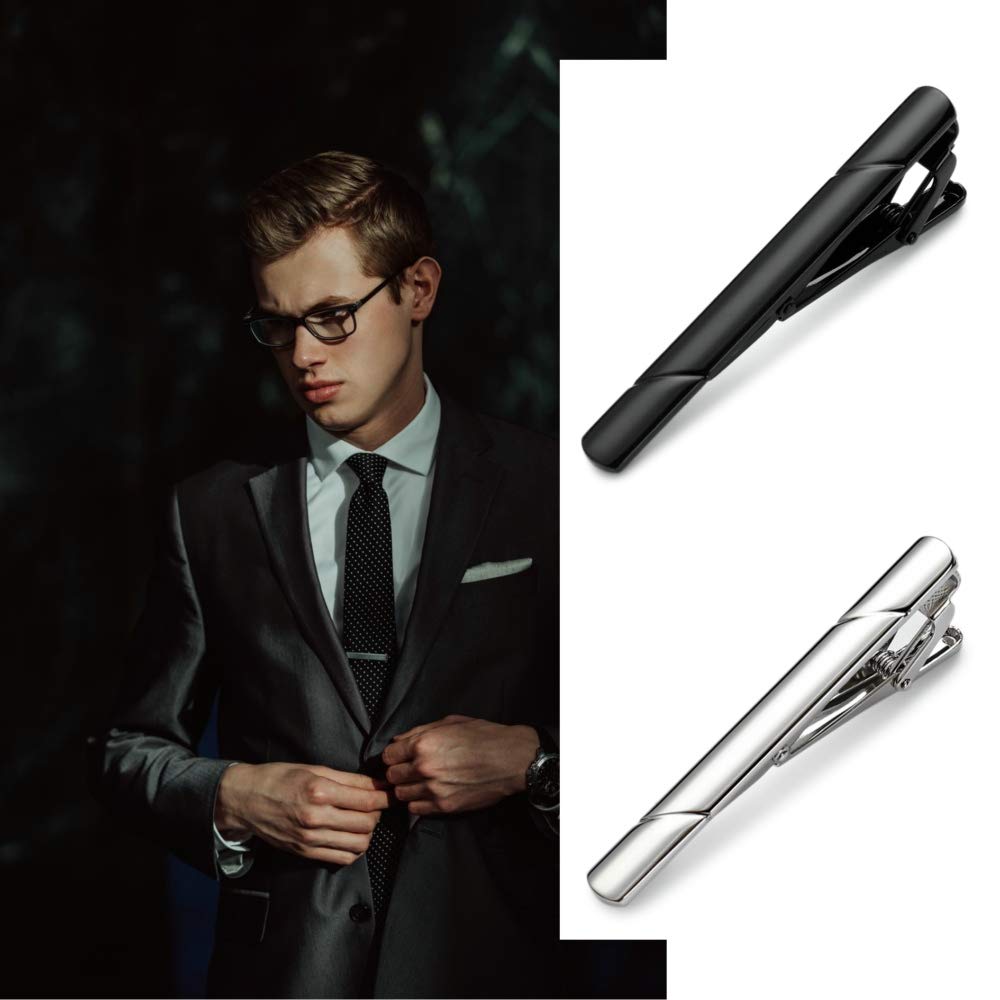 MOZETO Tie Clips for Men, Black Gold Blue Silver Tie Bar Set for Regular Ties, Luxury Box Gift Ideas - The One Stop Deals