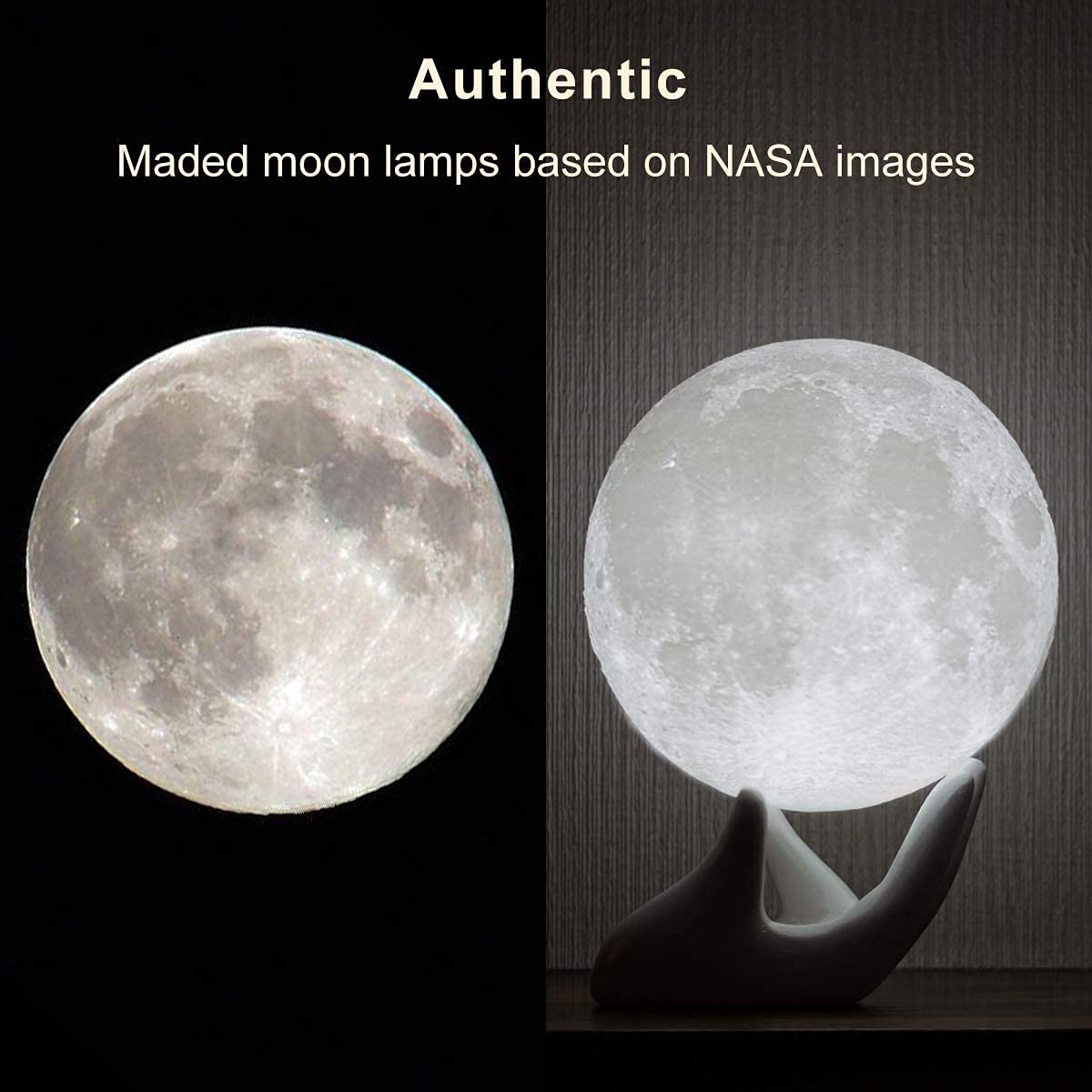 Mydethun 3D Moon Lamp with Ceramic Base, Gift for Lover, LED Night Light, Mood Lighting with Touch Control Brightness for Women,Home Décor, Bedroom, Kids Birthday, 3.5 Inch - White & Yellow - The One Stop Deals