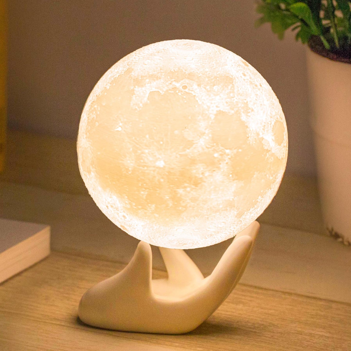 Mydethun 3D Moon Lamp with Ceramic Base, Gift for Lover, LED Night Light, Mood Lighting with Touch Control Brightness for Women,Home Décor, Bedroom, Kids Birthday, 3.5 Inch - White & Yellow - The One Stop Deals