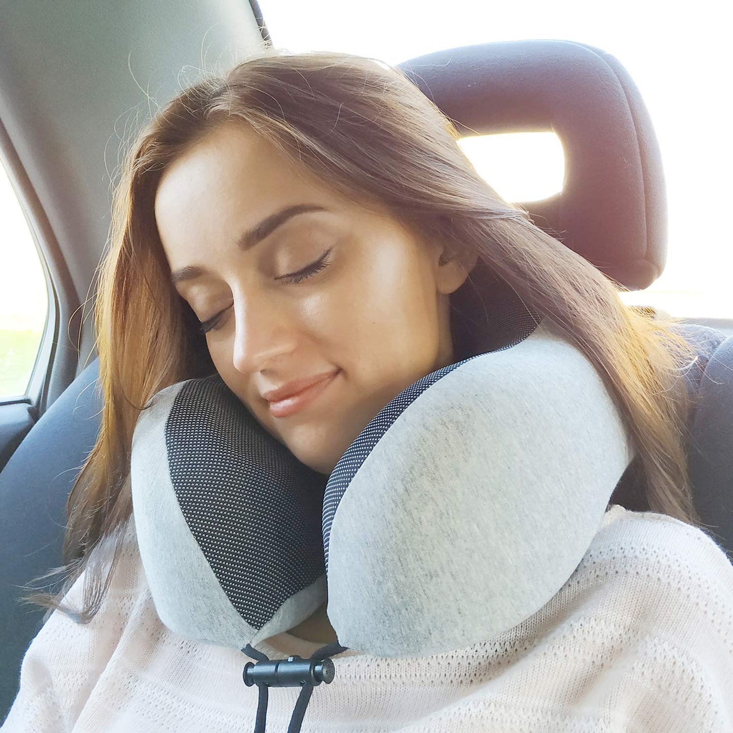 napfun Neck Pillow for Traveling, Upgraded Travel Neck Pillow for Airplane 100% Pure Memory Foam Travel Pillow for Flight Headrest Sleep, Portable Plane Accessories, Light Grey - The One Stop Deals