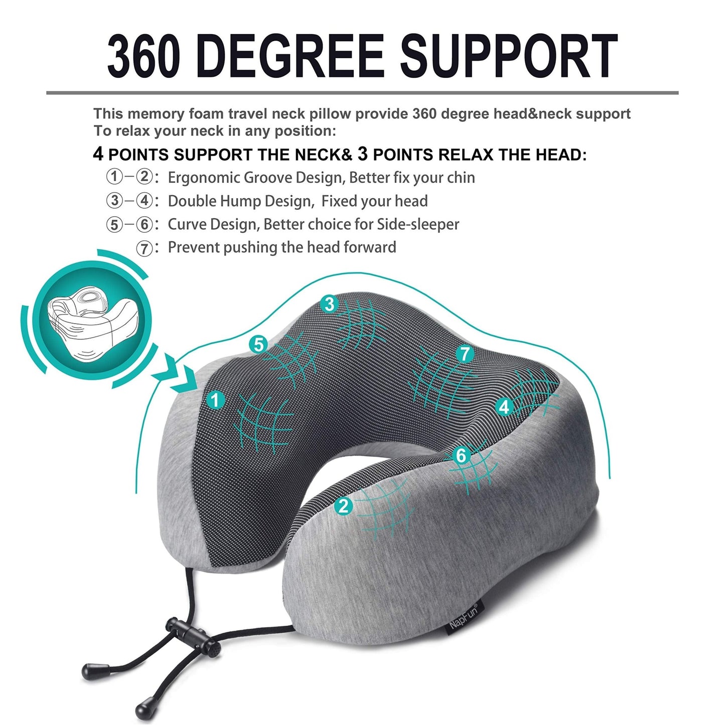 napfun Neck Pillow for Traveling, Upgraded Travel Neck Pillow for Airplane 100% Pure Memory Foam Travel Pillow for Flight Headrest Sleep, Portable Plane Accessories, Light Grey - The One Stop Deals