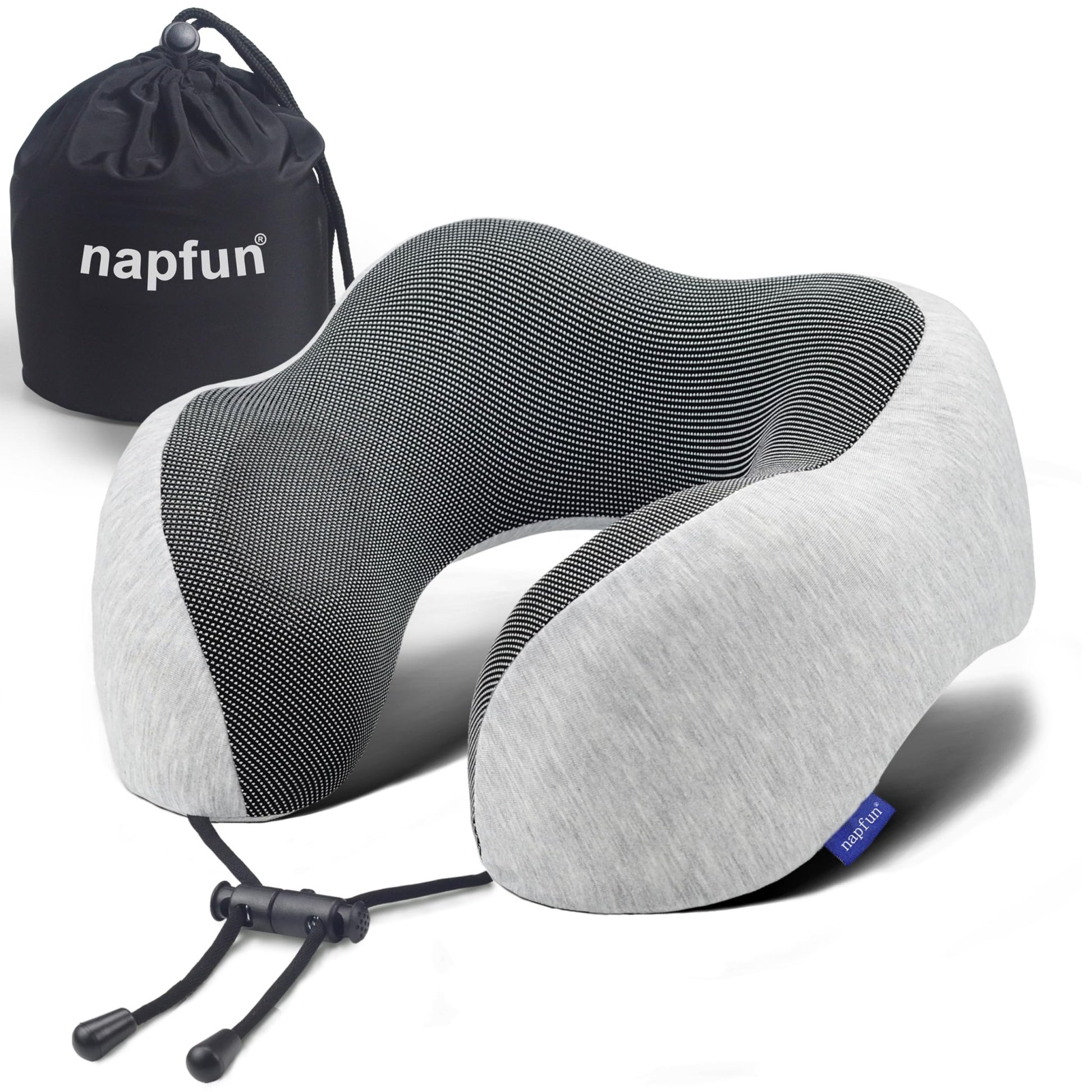 napfun Neck Pillow for Traveling, Upgraded Travel Neck Pillow for Airplane 100% Pure Memory Foam Travel Pillow for Flight Headrest Sleep, Portable Plane Accessories, Light Grey - The One Stop Deals