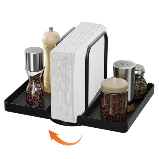 Napkin Holder for Table Rotating Standing Napkin Dispenser with Salt and Pepper Shakers Caddy Metal Paper Towel Holder for Kitchen Dining Bathroom Farmhouse Picnic Decors Black Not Including Shakers - The One Stop Deals