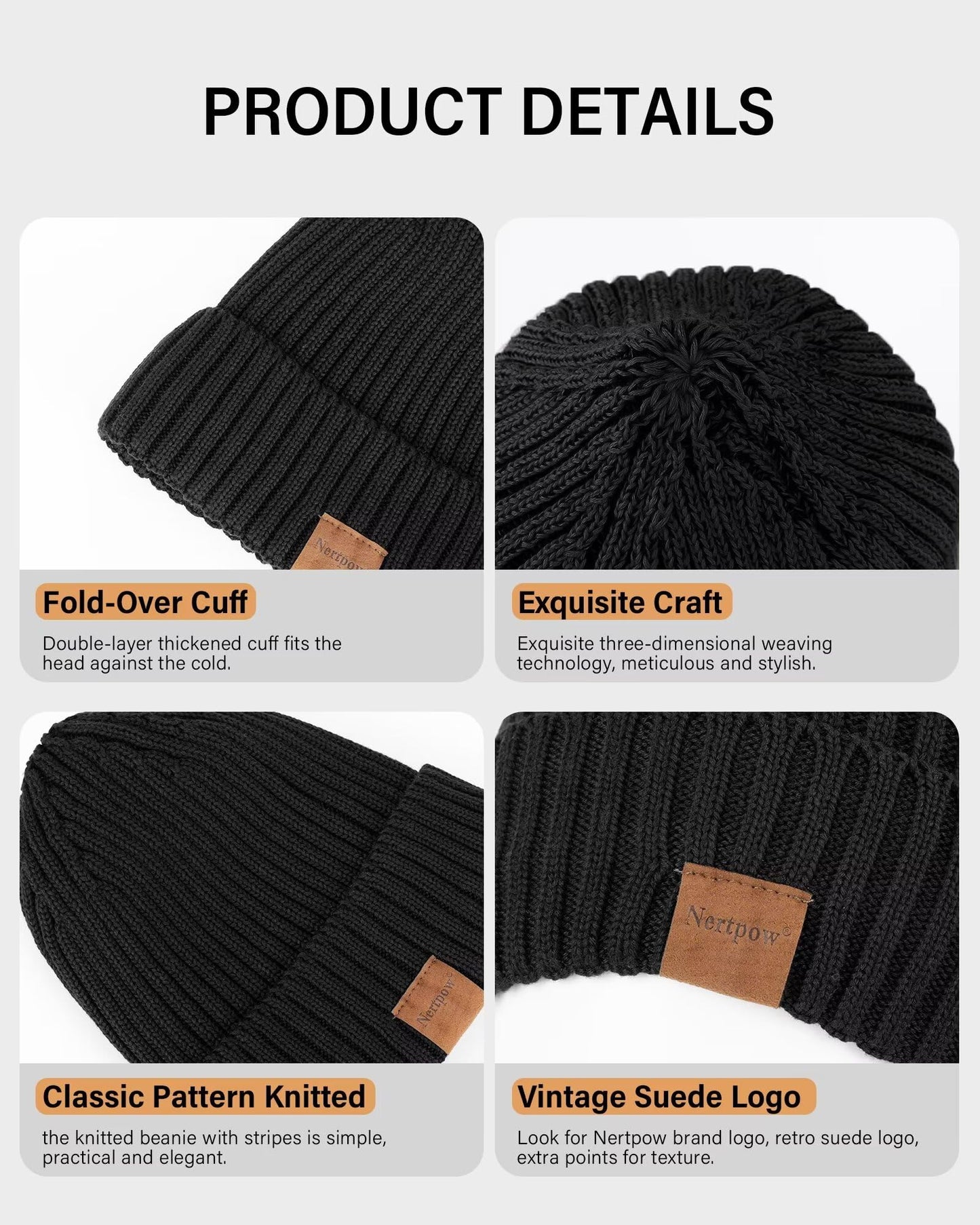 Nertpow Men's 3 - Pack Thermal Fleece Lined Knit Beanie Hats for Winter - The One Stop Deals