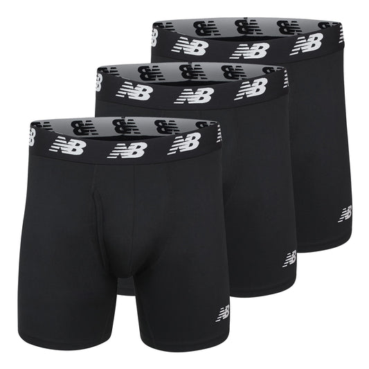 New Balance Men's 6" Boxer Brief Fly Front with Pouch, 3 - Pack, Black/Black/Black, Medium - The One Stop Deals