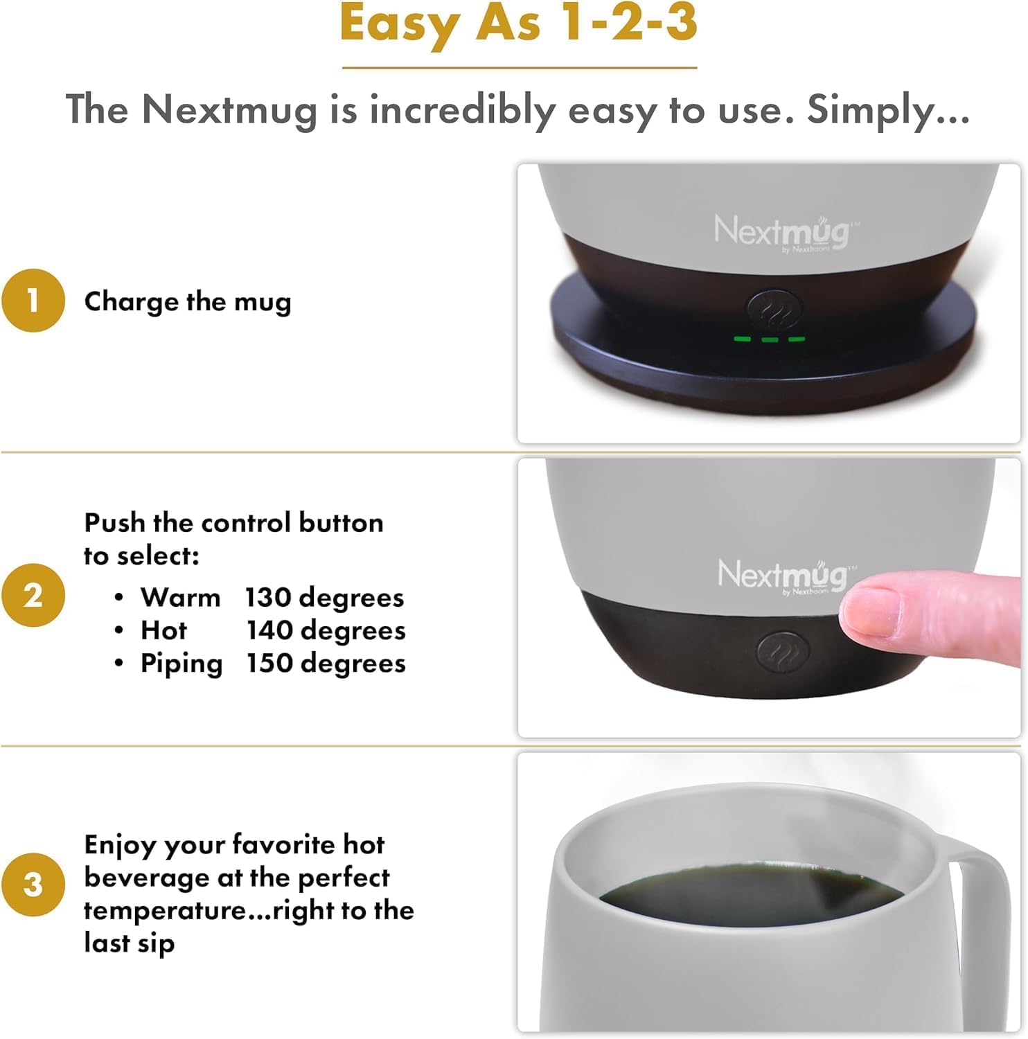 Nextmug - Temperature - Controlled, Self - Heating Coffee Mug (Almond 14 oz.) - The One Stop Deals