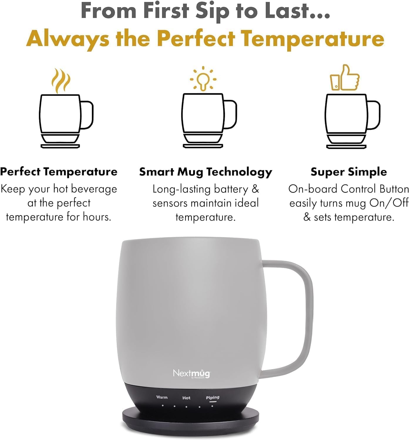 Nextmug - Temperature - Controlled, Self - Heating Coffee Mug (Almond 14 oz.) - The One Stop Deals