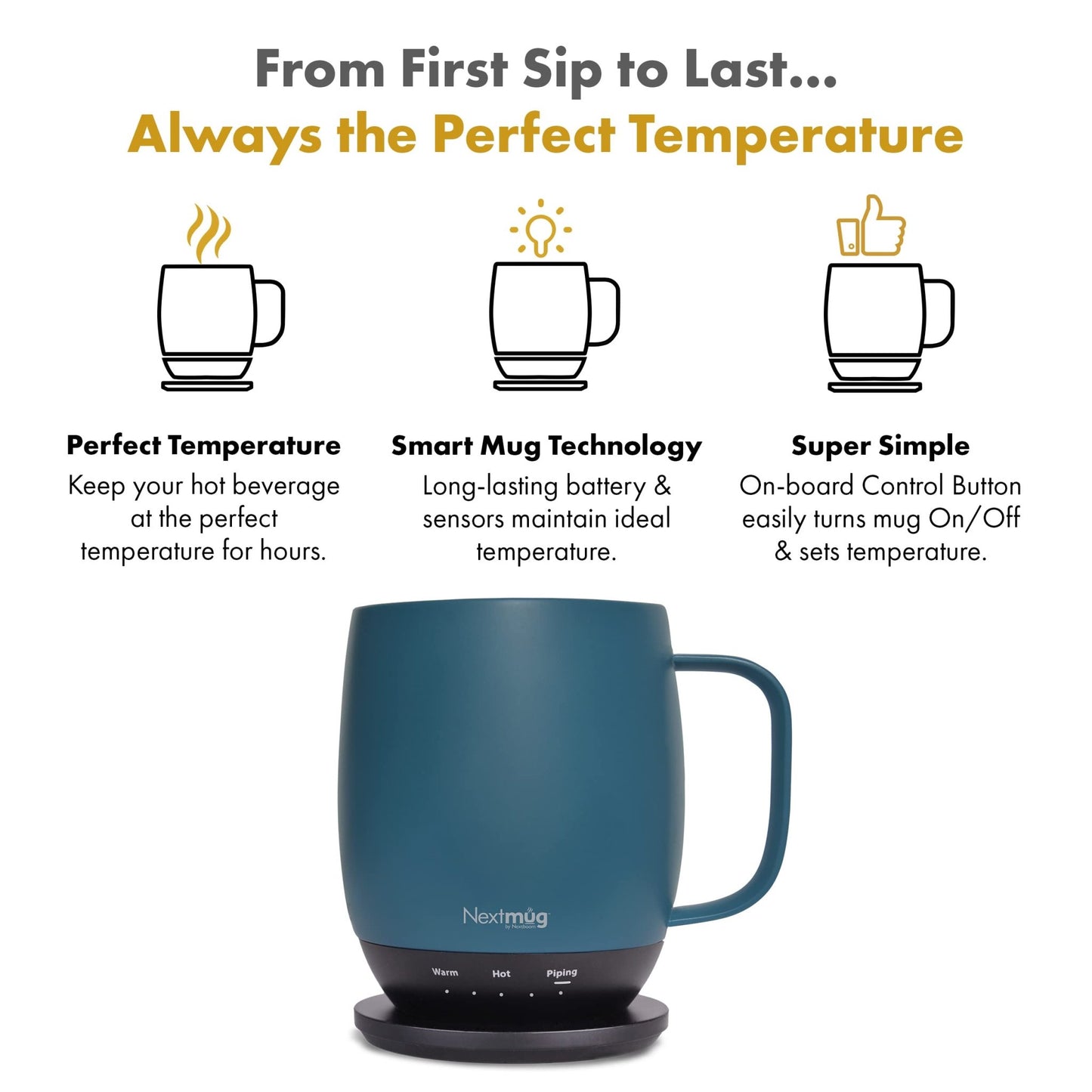 Nextmug - Temperature - Controlled, Self - Heating Coffee Mug (Slate Blue - 14 oz.) - The One Stop Deals