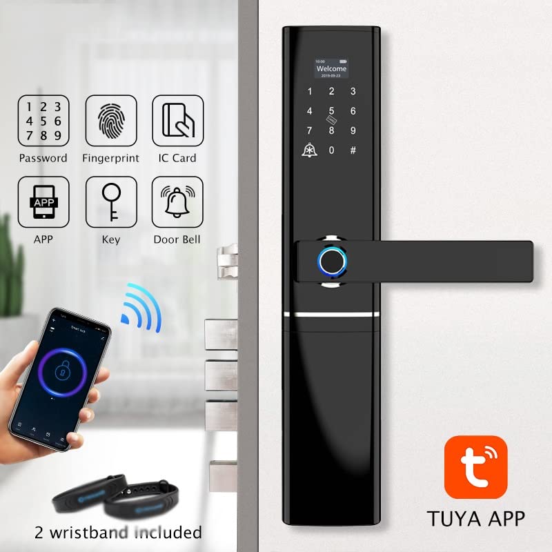 NFGLLWQ Tuya Fingerprint Smart Door Lock Code Card Key Digital Electronic Lock with Doorbell Deadbolt Lock for Home Security(Pull Right) - The One Stop Deals