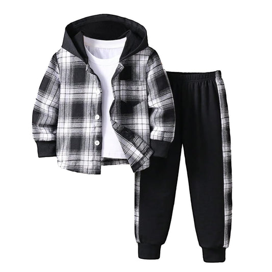 Nivne Tco Toddler Boy Clothes Plaid Hooded Shirt - 2 Piece Outfit: Button Front Toddler Hoodie & Sweatpants Set (5 Years) - The One Stop Deals