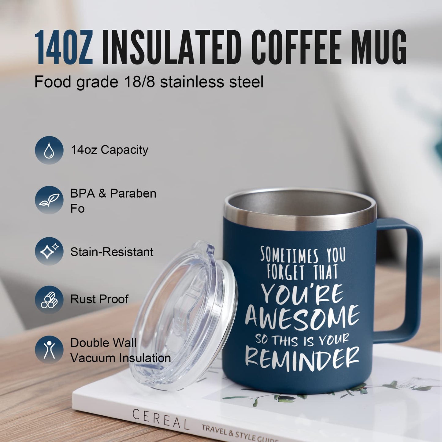 NOWWISH Birthday Gifts for Men Husband - Awesome Coffee Mug, Inspirational Birthday & Holiday Presents for Men Him Boyfriend, 14oz Navy Blue - The One Stop Deals