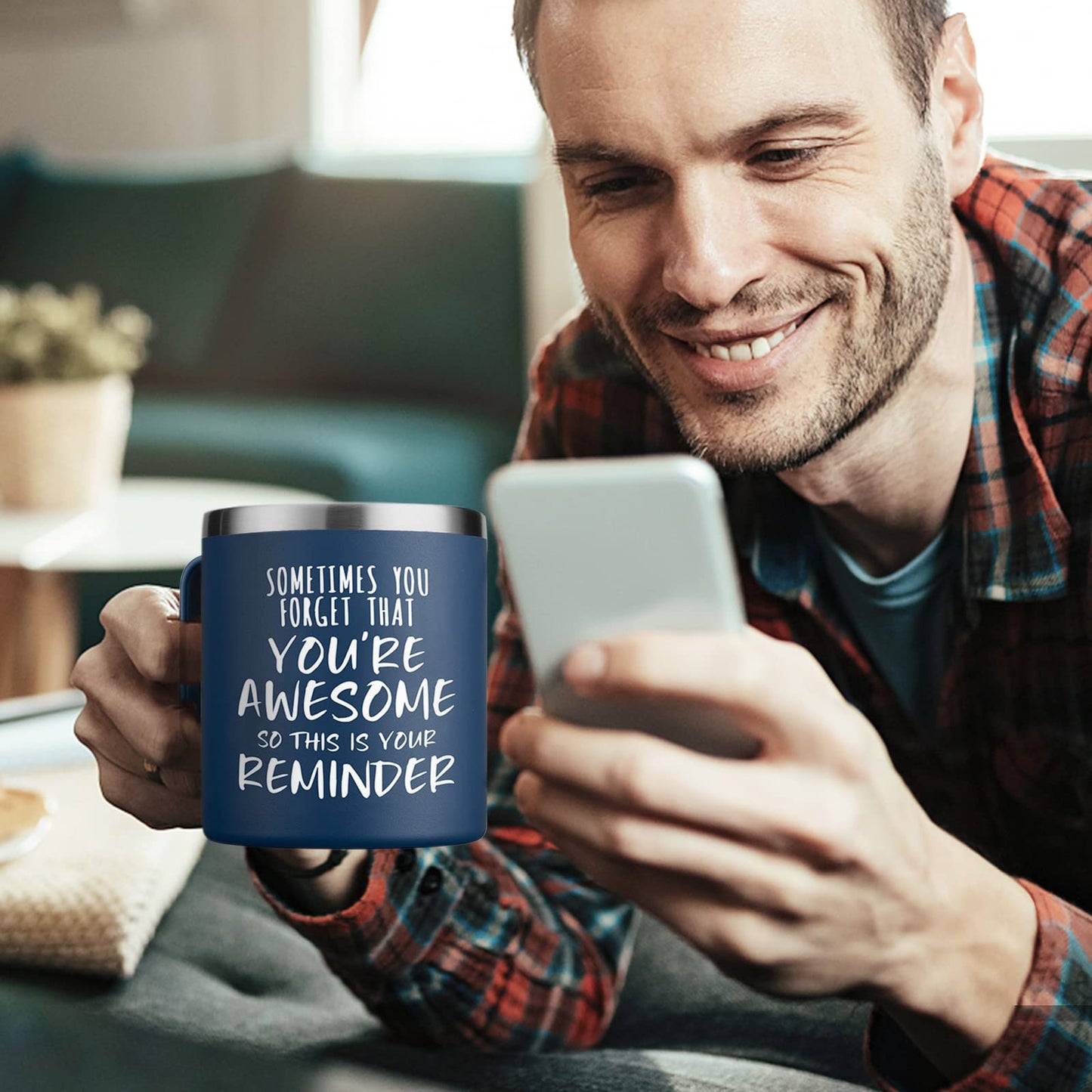 NOWWISH Birthday Gifts for Men Husband - Awesome Coffee Mug, Inspirational Birthday & Holiday Presents for Men Him Boyfriend, 14oz Navy Blue - The One Stop Deals