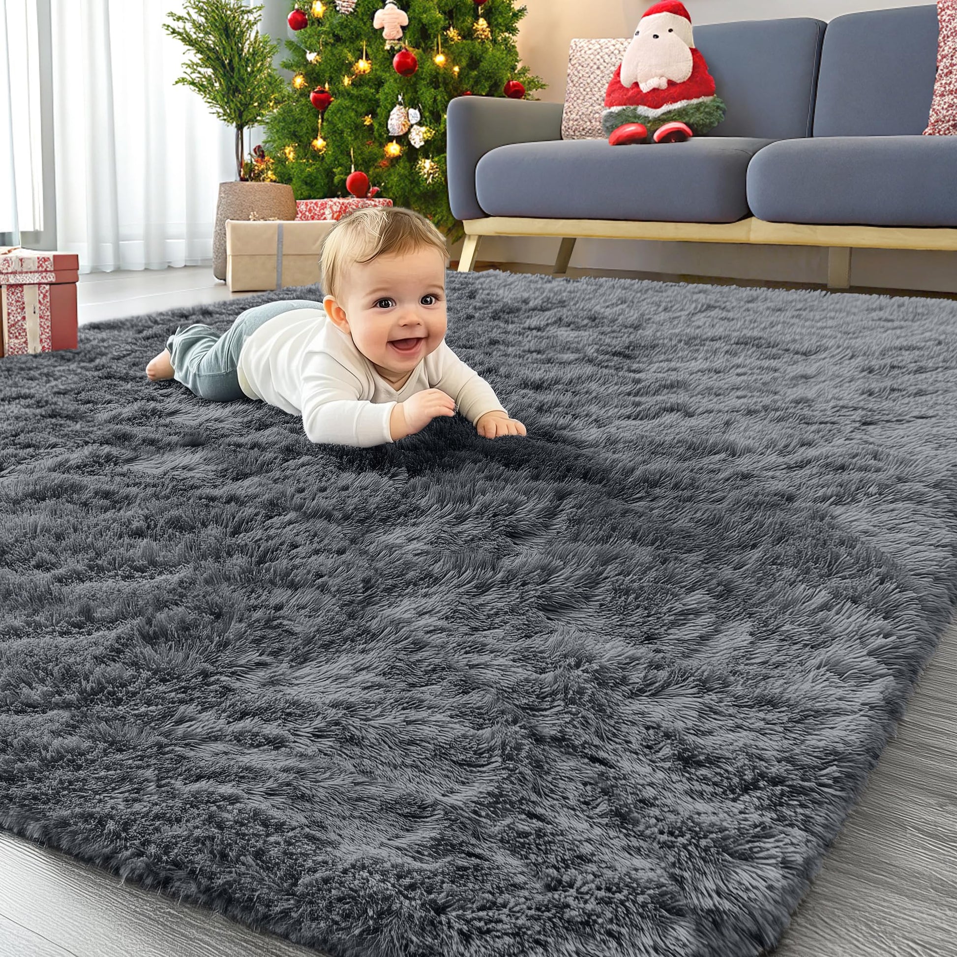 OLANLY Area Rugs for Living Room Bedroom, Machine Washable 4x5.9 Feet Soft Fluffy Shaggy Bedside Rug, Indoor Floor Carpet for Kids Girls and Boys, Dorms, Nursery Rooms, Home Decor Aesthetic, Grey - The One Stop Deals