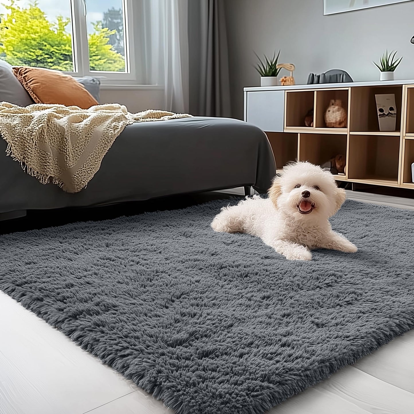 OLANLY Area Rugs for Living Room Bedroom, Machine Washable 4x5.9 Feet Soft Fluffy Shaggy Bedside Rug, Indoor Floor Carpet for Kids Girls and Boys, Dorms, Nursery Rooms, Home Decor Aesthetic, Grey - The One Stop Deals