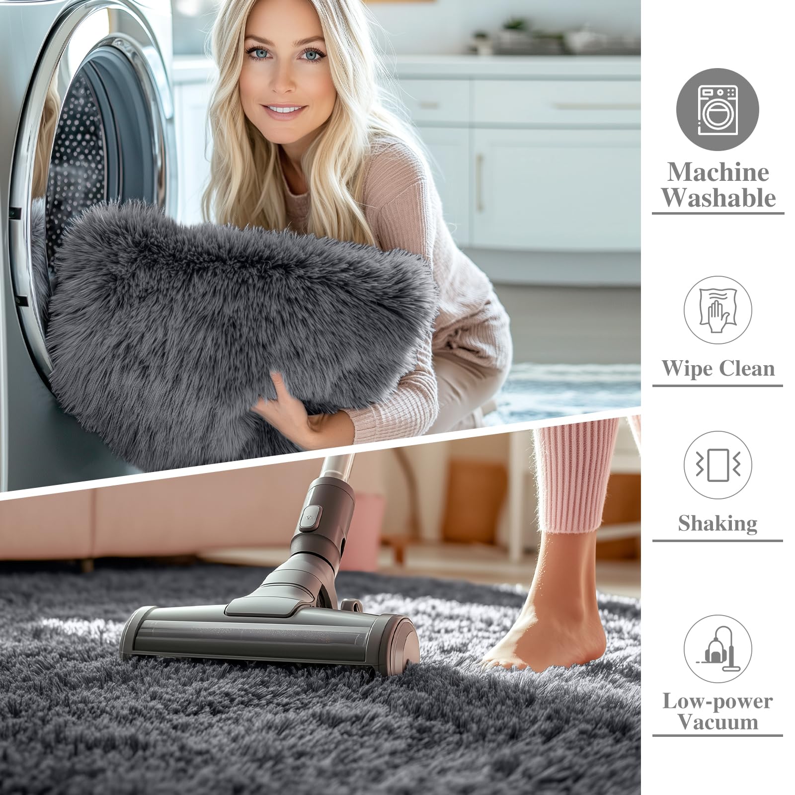 OLANLY Area Rugs for Living Room Bedroom, Machine Washable 4x5.9 Feet Soft Fluffy Shaggy Bedside Rug, Indoor Floor Carpet for Kids Girls and Boys, Dorms, Nursery Rooms, Home Decor Aesthetic, Grey - The One Stop Deals