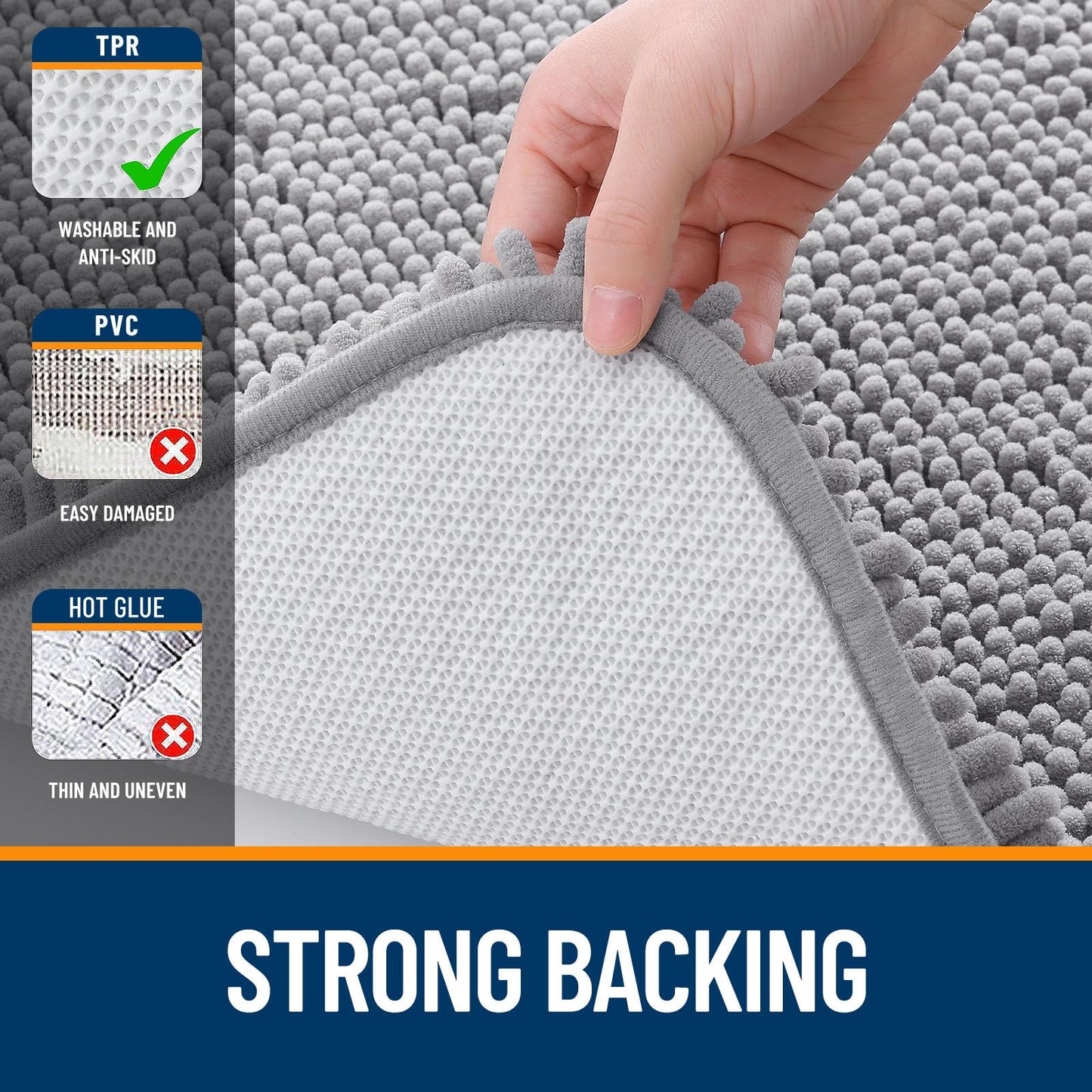 OLANLY Bathroom Rugs 30x20, Extra Soft Absorbent Chenille Bath Rugs, Rubber Backing Quick Dry, Machine Washable Bath Mats for Bathroom Floor, Tub and Shower, Home Decor Accessories, Grey - The One Stop Deals