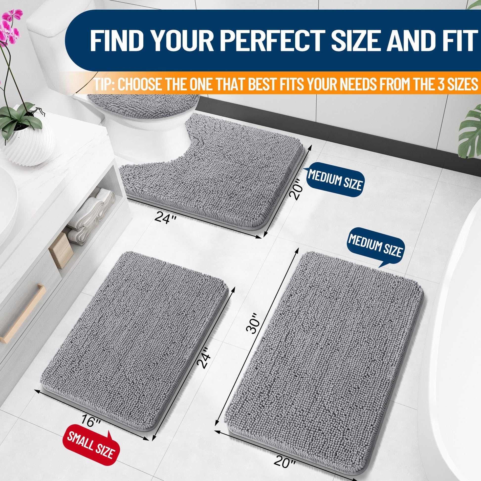 OLANLY Bathroom Rugs 30x20, Extra Soft Absorbent Chenille Bath Rugs, Rubber Backing Quick Dry, Machine Washable Bath Mats for Bathroom Floor, Tub and Shower, Home Decor Accessories, Grey - The One Stop Deals