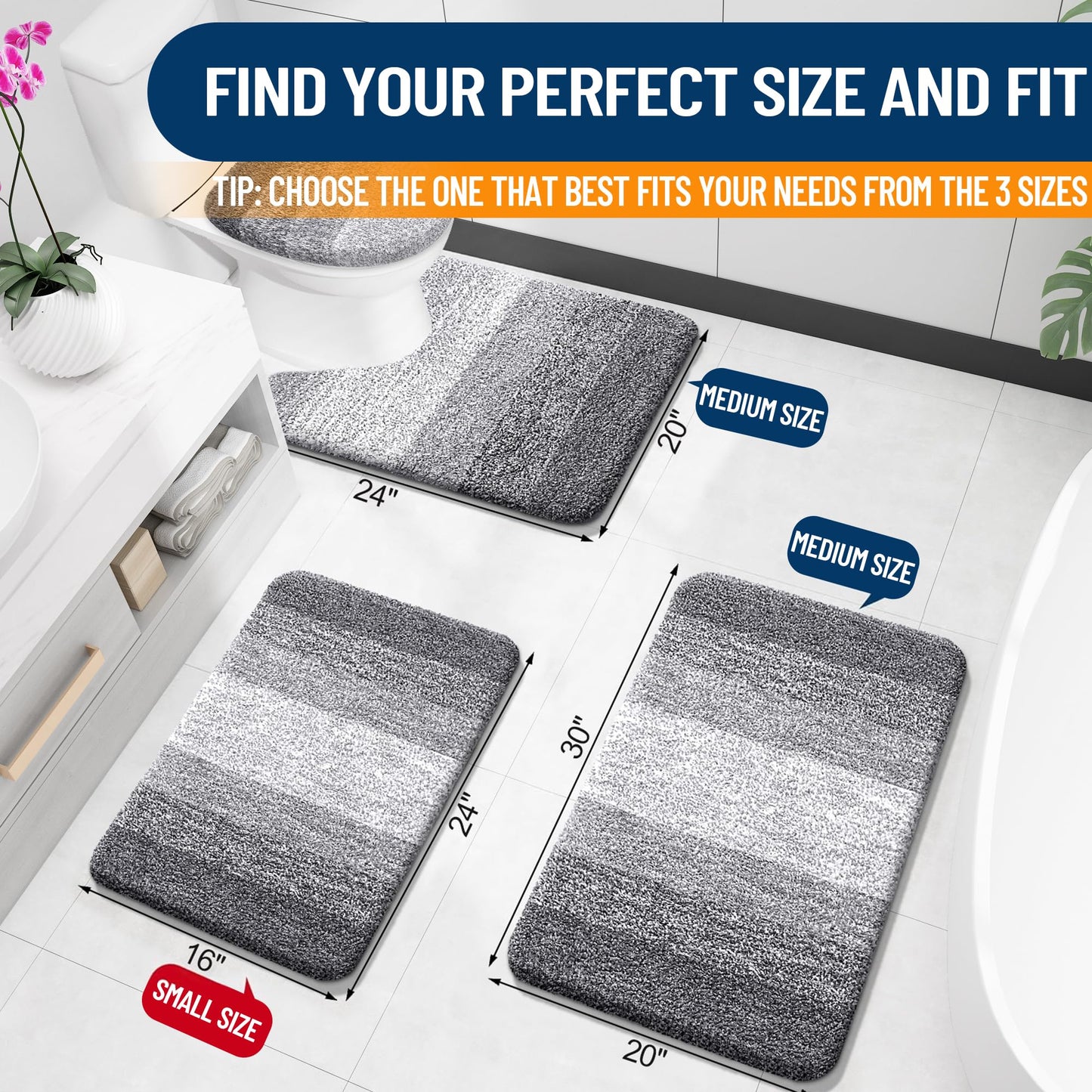 OLANLY Bathroom Rugs Mat 30x20, Extra Soft Absorbent Microfiber Bath Rugs, Rubber Backing, Quick Dry, Machine Washable Bath Mats for Bathroom Floor, Tub, Shower and Home Decor Accessories, Grey - The One Stop Deals