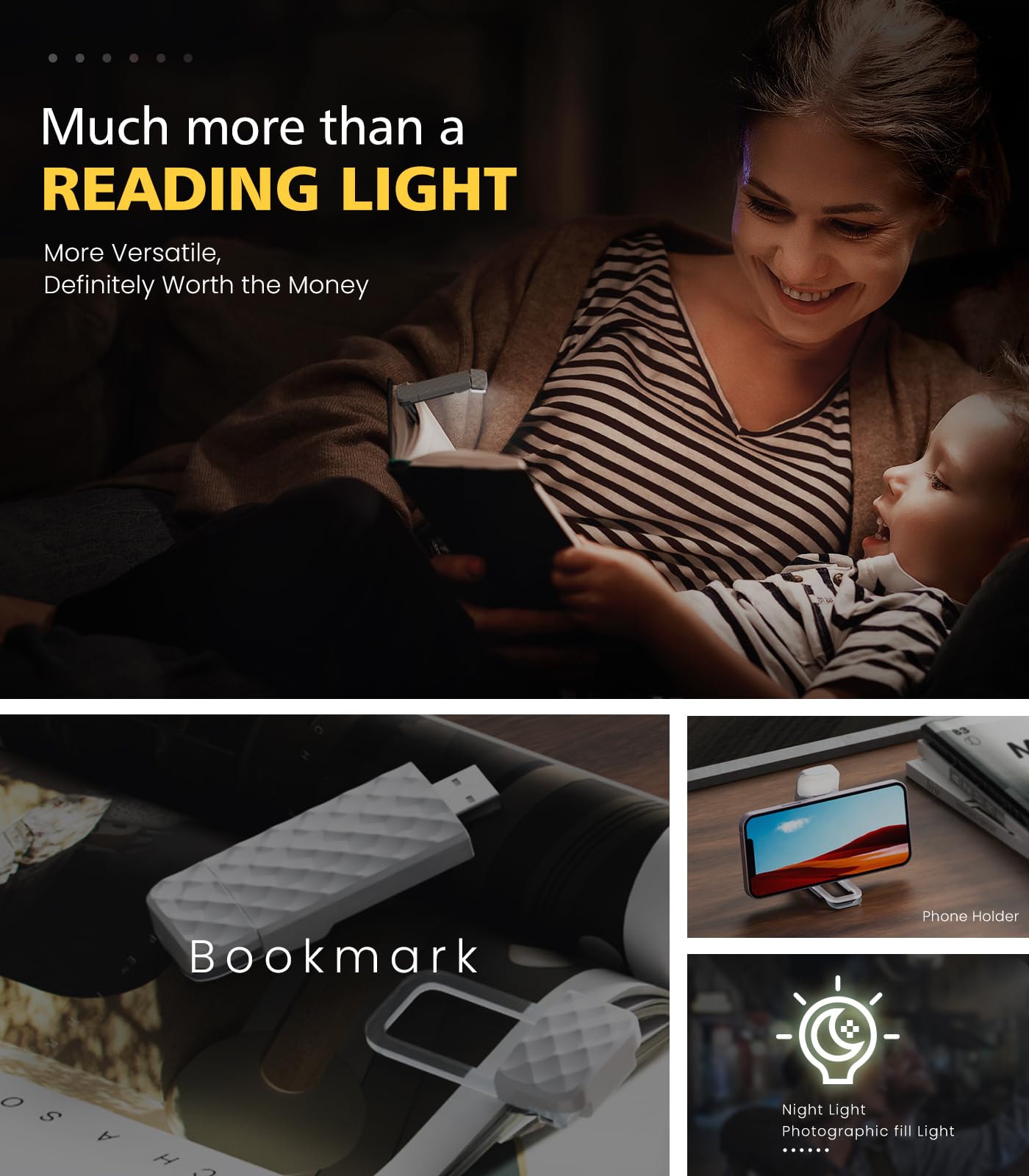 OPAUL USB Rechargeable Book Light, Clip - on LED Bookmark Reading Light in Bed, 3 Amber Colors & 5 Brightness, Long Lasting, Perfect Gifts Stocking Stuffers for Book Lovers, Adults, Kids - The One Stop Deals