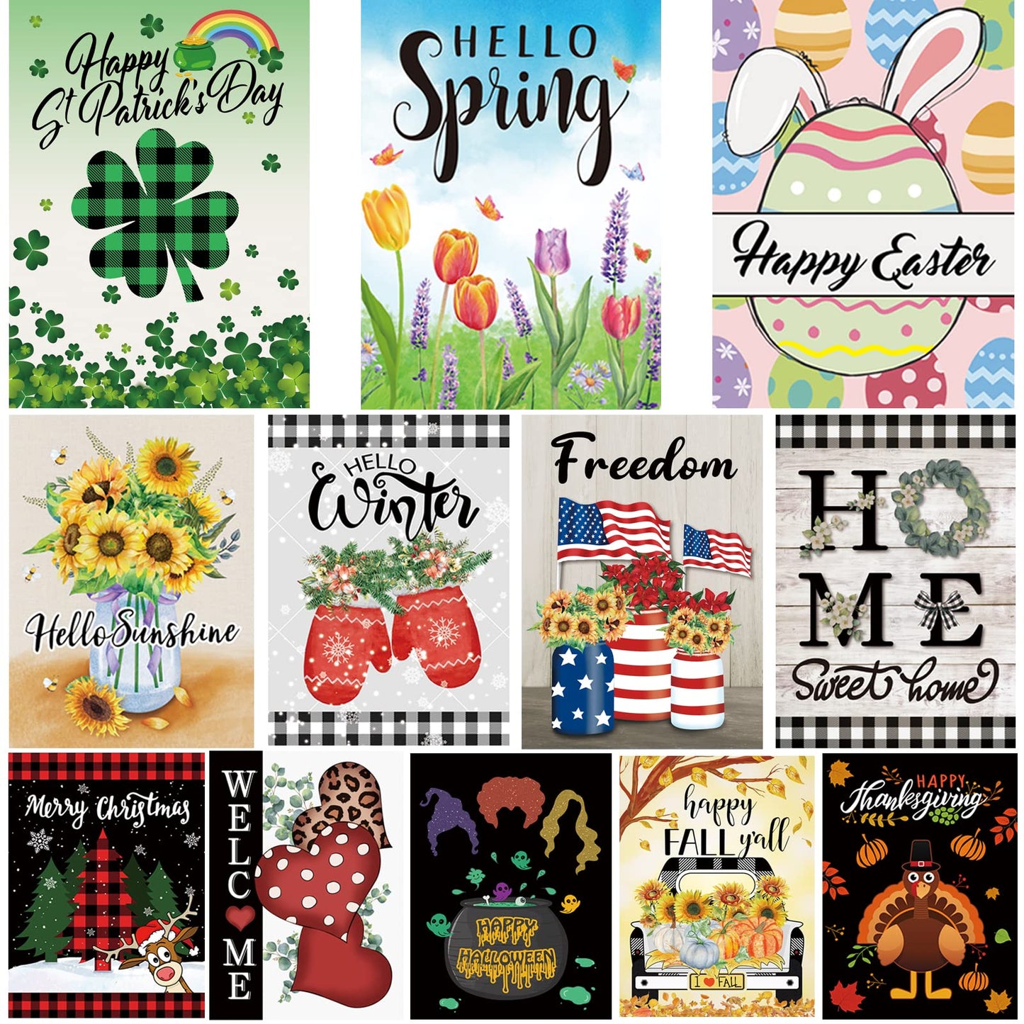 Pating Seasonal Garden Flags Set of 12 Double Sided 12 x 18 Inch, Small Yard Flags for Outside, Christmas Halloween Easter Valentine's Day Outdoor Decor, Holiday Garden Decorations for All Seasons - The One Stop Deals