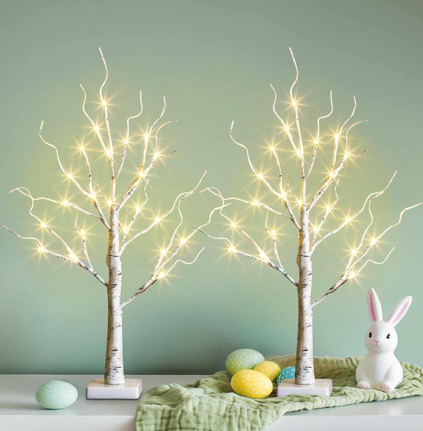 PEIDUO Easter Decorations, 2FT Birch Tree with LED Lights, Warm White Light up Tree Lamp, Easter Tree for Home Table Inside, Easter Decor Indoor, Battery Powered, Timer (2PK) - The One Stop Deals