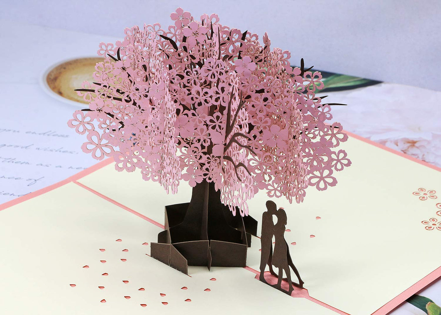 PENTA ANGEL Handmade Cherry Blossom Card Pop Up 3D Flower Card Romantic Love Letter Greeting Anniversary Wedding Valentine Birthday Gift Card Blank Stationery Paper Card for Her Him Husband Wife - The One Stop Deals