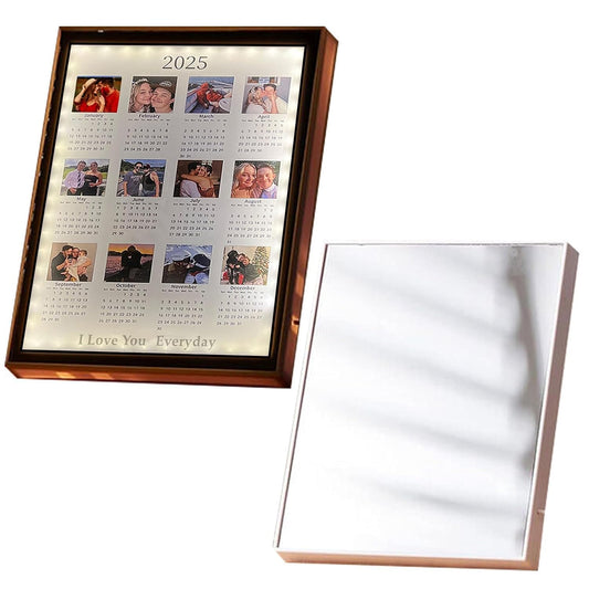 Personalized 2025 Calendar Mirror Light Box with Couple Photos Custom Photo Frame with Night Light Personalized Anniversary Valentines Day Gifts for Women Men Her Him Girlfriend Boyfriend - The One Stop Deals