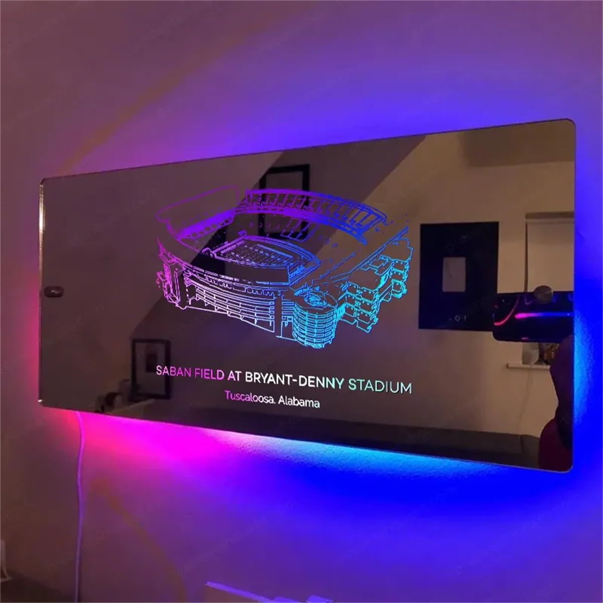 Personalized American Football Stadium Mirror Night Light Wall Mounted Custom Stadium Birthday Gifts Christmas Girls for Man Sports Lovers Living Room Bedroom Decor (Football Stadium) - The One Stop Deals